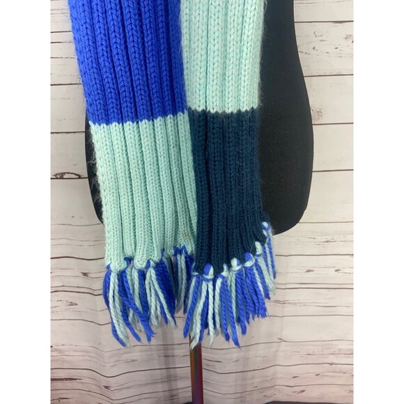 Columbia Blue Color Block‎ Fringed OS Long Wrap Scarf - Picture 4 of 5